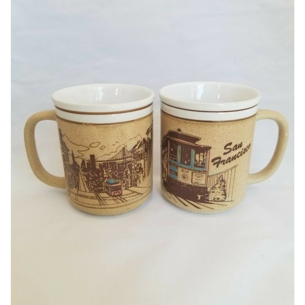 Vintage SAN FRANCISCO Mico Trolley Skyline Mug Set
